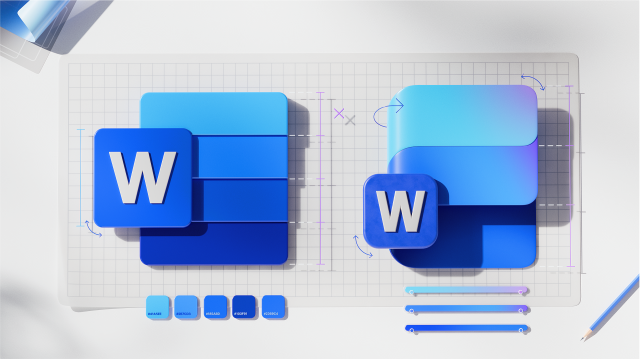 Een voorbeeld met het oude en nieuwe icon logo van Word.